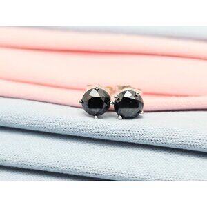 Exquisite 10K Solid White Gold Designer Round Cut Black Diamond Stud Earrings